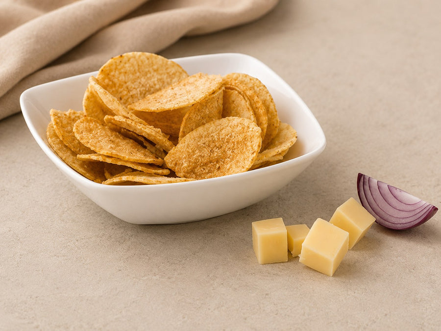Proteïne Chips Cheese Onion — alle 4 fases · Bioteine proteïne