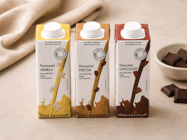Vanille, mokka en chocolade drank pakje — kant en klaar